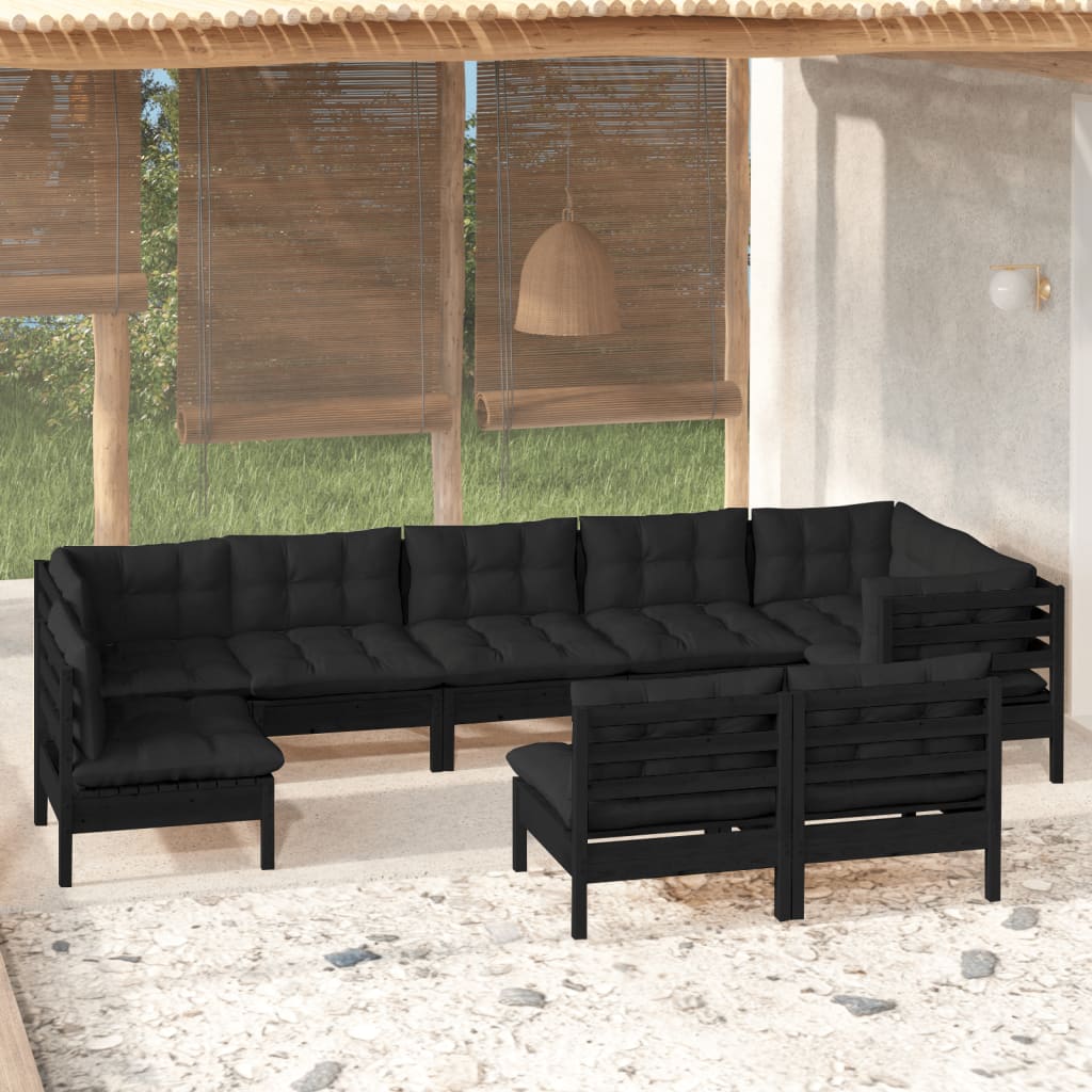 vidaXL Solid Pinewood Patio Lounge Set 9 Piece with Cushions Multi Colors-2
