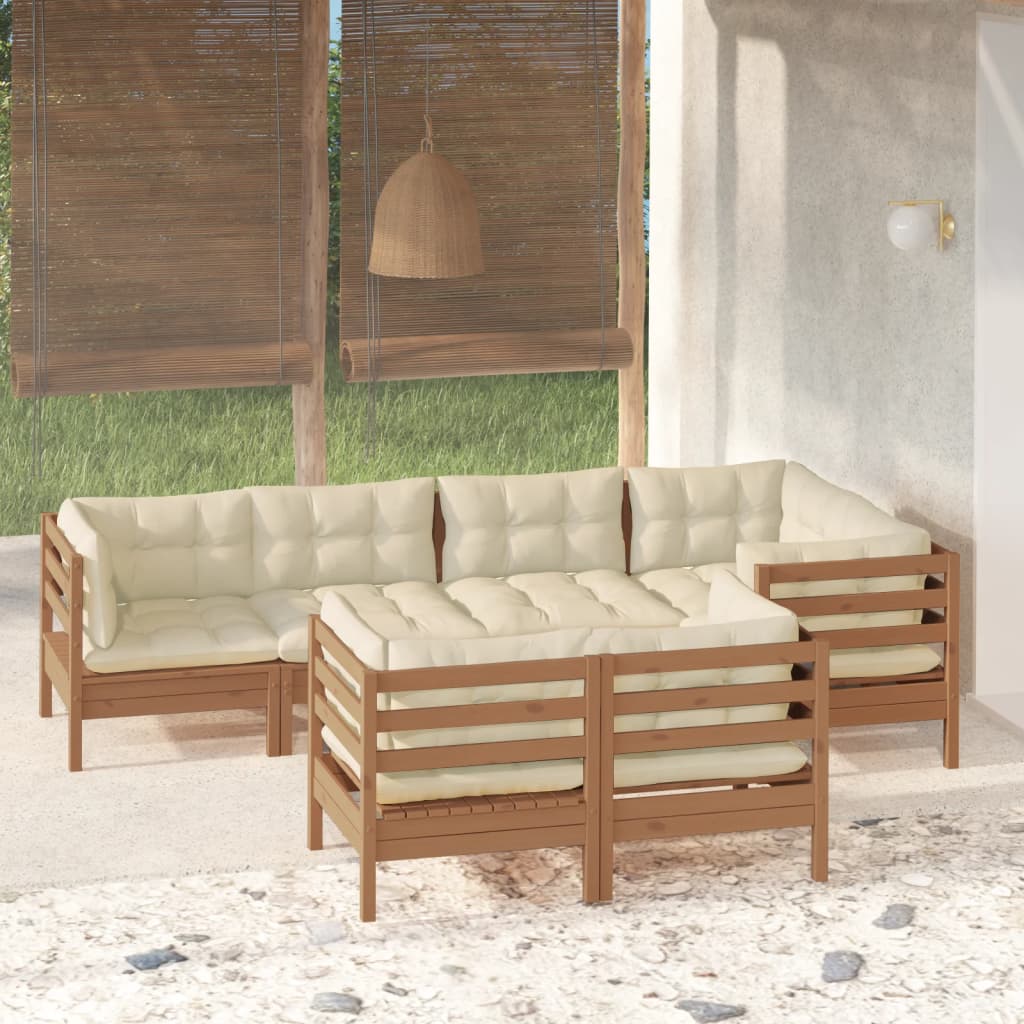vidaXL Solid Pinewood Patio Lounge Set 7 Piece with Cushions Multi Colors-9