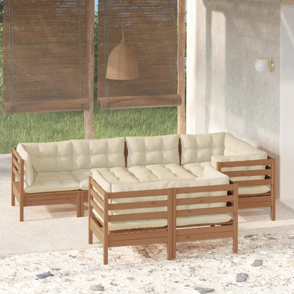 vidaXL Solid Pinewood Patio Lounge Set 7 Piece with Cushions Multi Colors-9
