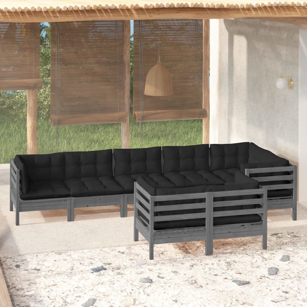 vidaXL Solid Pinewood Patio Lounge Set 8 Piece with Cushions Multi Colors-8