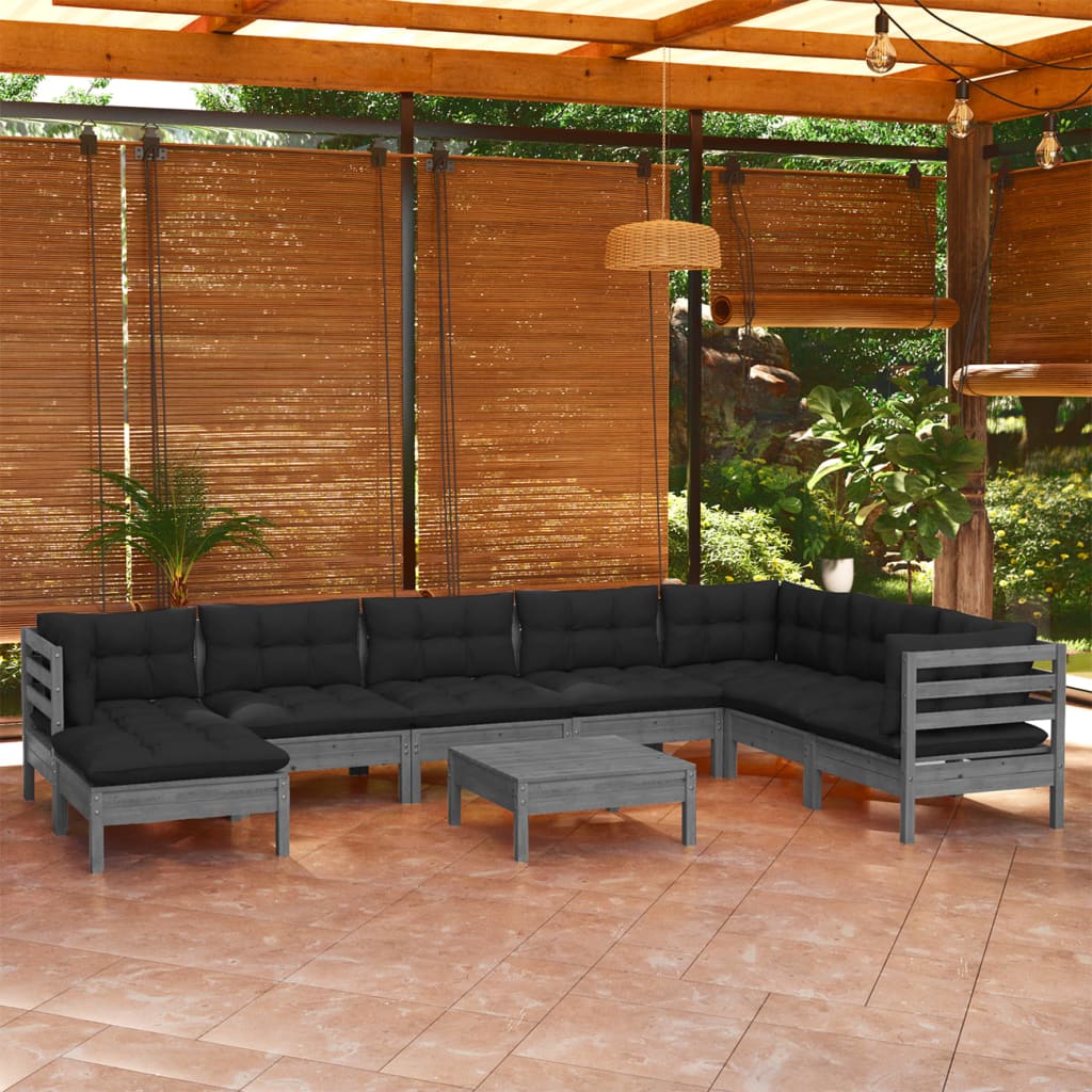 vidaXL Solid Pinewood Patio Lounge Set 9 Piece with Cushions Multi Colors-8