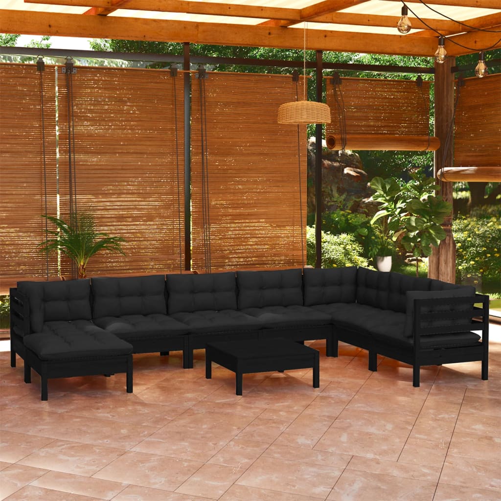vidaXL Solid Pinewood Patio Lounge Set 9 Piece with Cushions Multi Colors-5
