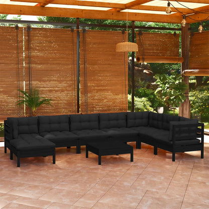 vidaXL Solid Pinewood Patio Lounge Set 9 Piece with Cushions Multi Colors-5