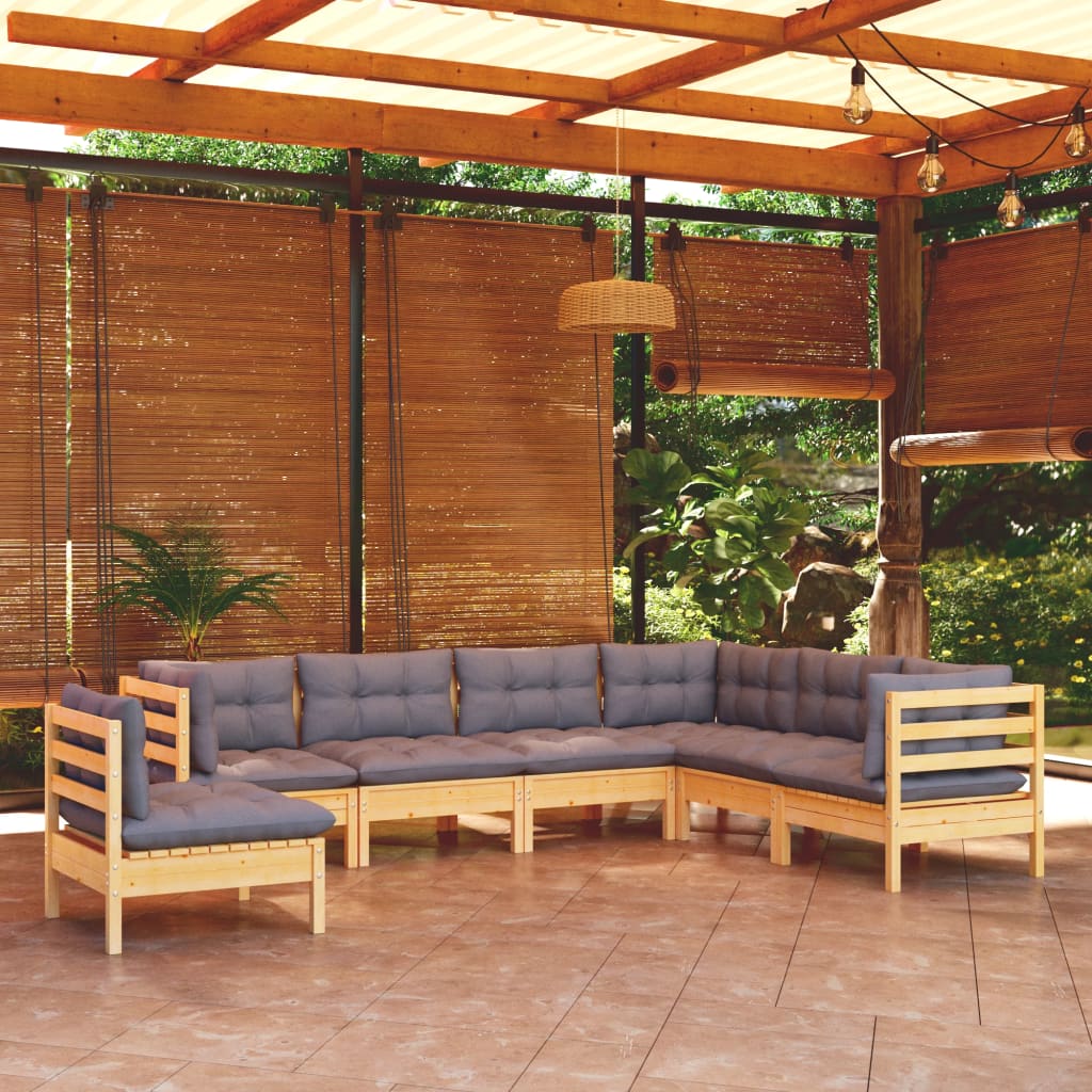 vidaXL Solid Pinewood Patio Lounge Set 7 Piece with Cushions Multi Colors-6