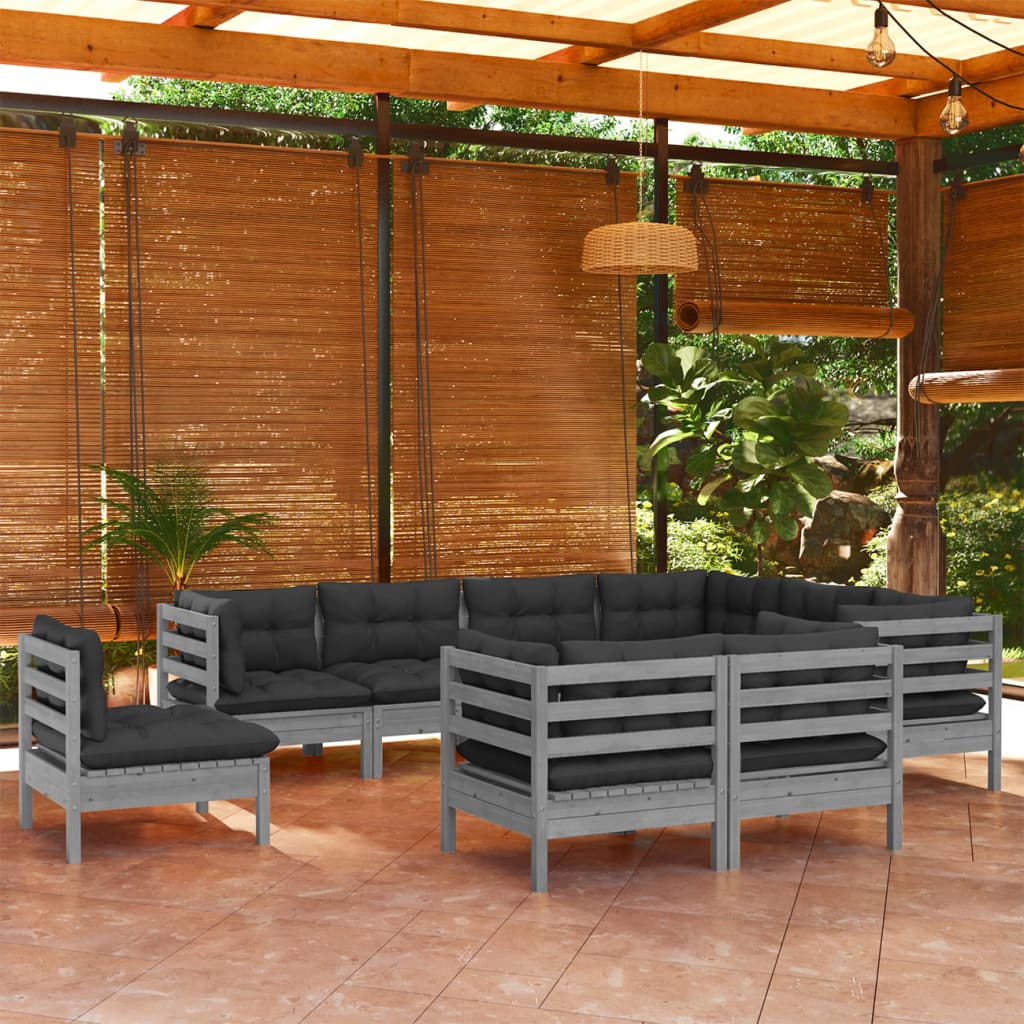 vidaXL Solid Pinewood Patio Lounge Set 9 Piece with Cushions Multi Colors-7