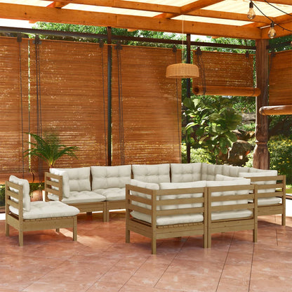 vidaXL Solid Pinewood Patio Lounge Set 9 Piece with Cushions Multi Colors-8