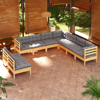 vidaXL Solid Pinewood Patio Lounge Set 9 Piece with Cushions Multi Colors-6