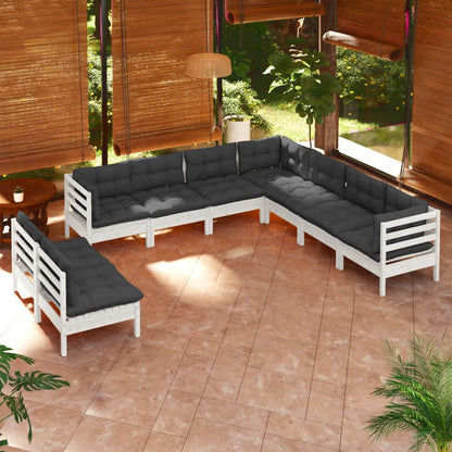 vidaXL Solid Pinewood Patio Lounge Set 9 Piece with Cushions Multi Colors-9