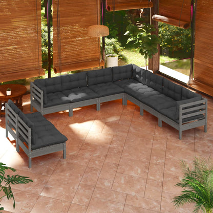 vidaXL Solid Pinewood Patio Lounge Set 9 Piece with Cushions Multi Colors-7
