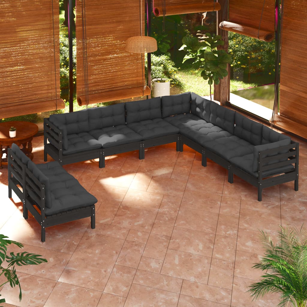 vidaXL 9 Piece Patio Lounge Set with Cream Cushions Solid Pinewood-0