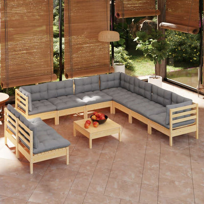 vidaXL Solid Pinewood Patio Lounge Set 10 Piece with Cushions Multi Colors-7