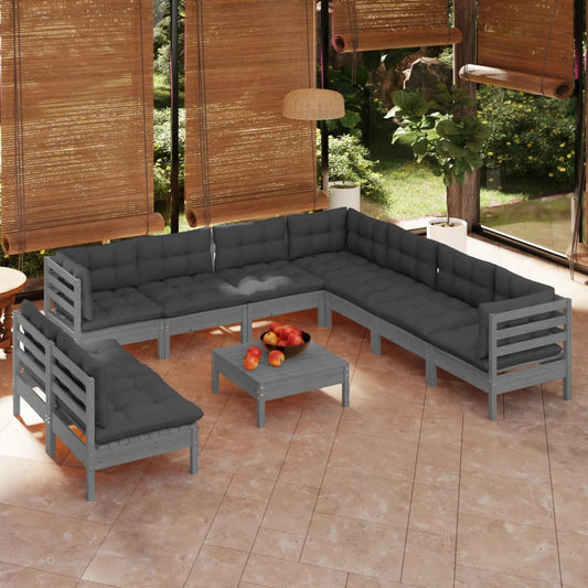 vidaXL Solid Pinewood Patio Lounge Set 10 Piece with Cushions Multi Colors-0