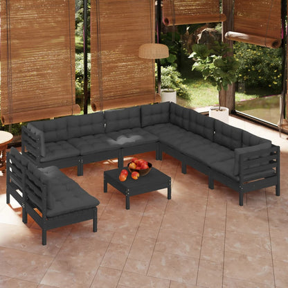 vidaXL Solid Pinewood Patio Lounge Set 10 Piece with Cushions Multi Colors-5