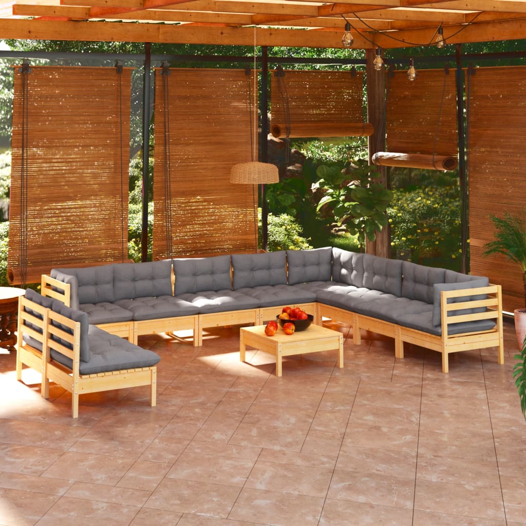 vidaXL Solid Pinewood Patio Lounge Set 11 Piece with Cushions Multi Colors-7