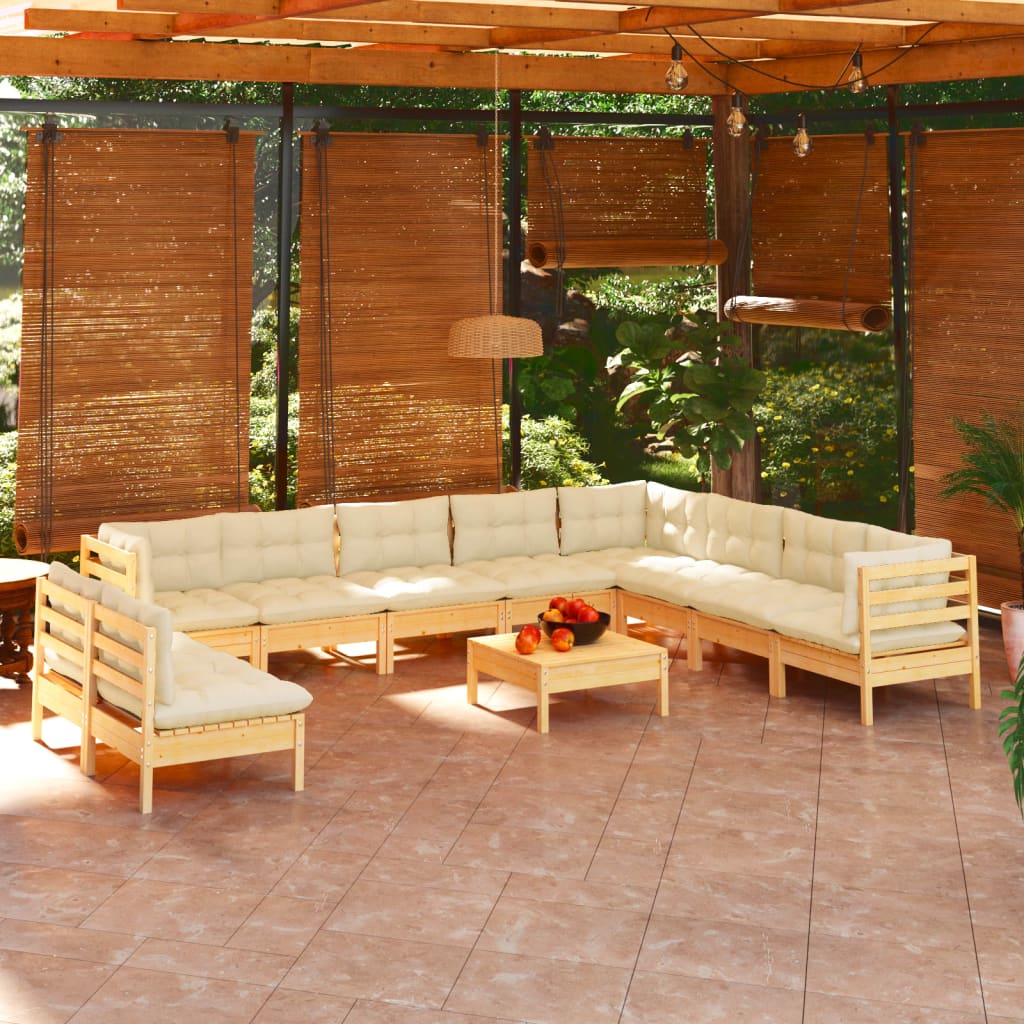 vidaXL Solid Pinewood Patio Lounge Set 11 Piece with Cushions Multi Colors-6