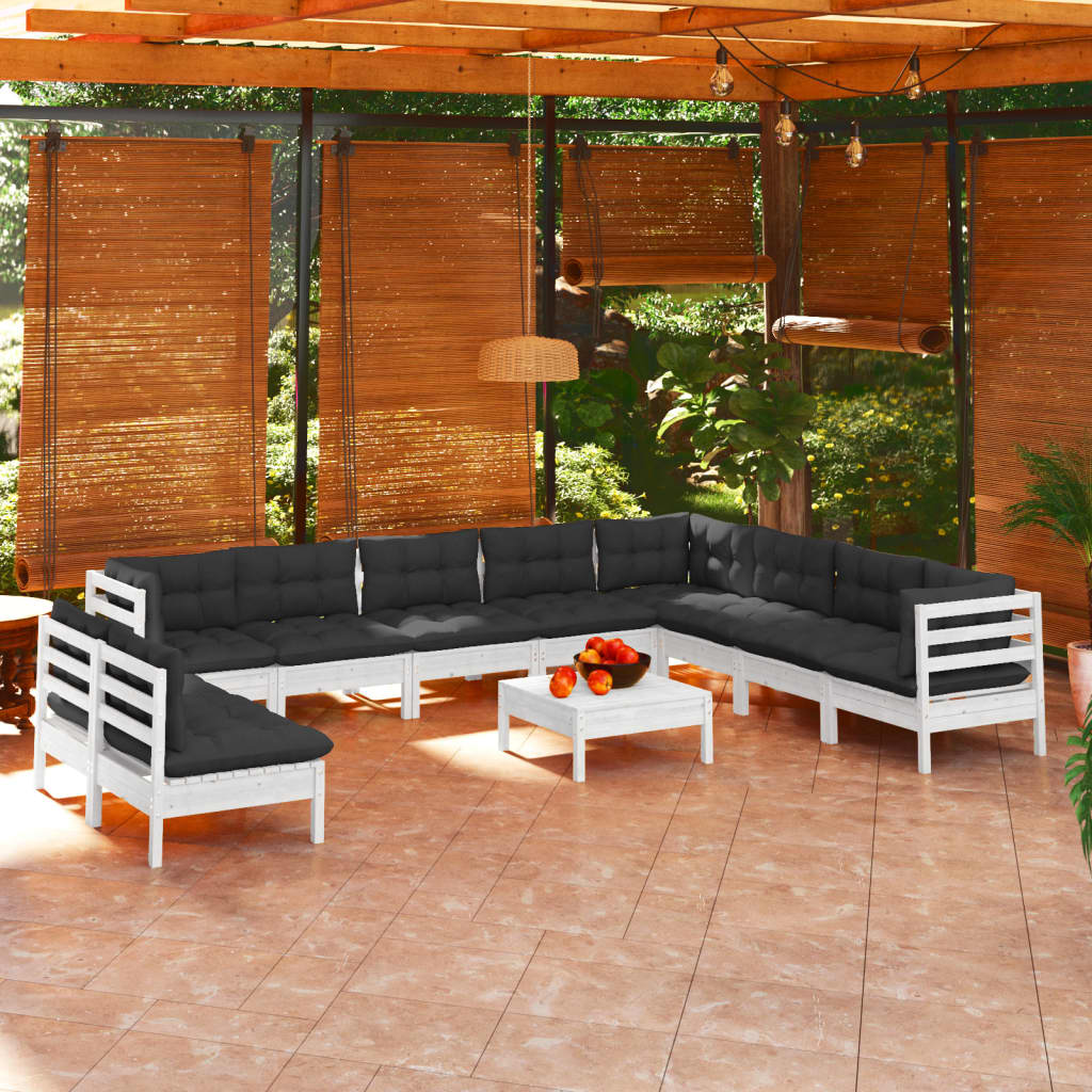 vidaXL Solid Pinewood Patio Lounge Set 11 Piece with Cushions Multi Colors-0