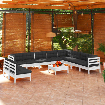 vidaXL Solid Pinewood Patio Lounge Set 11 Piece with Cushions Multi Colors-0