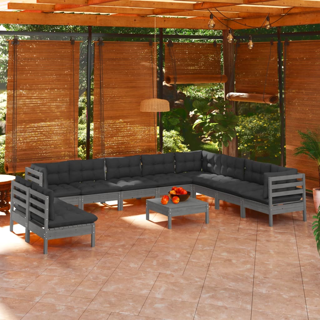 vidaXL Solid Pinewood Patio Lounge Set 11 Piece with Cushions Multi Colors-8