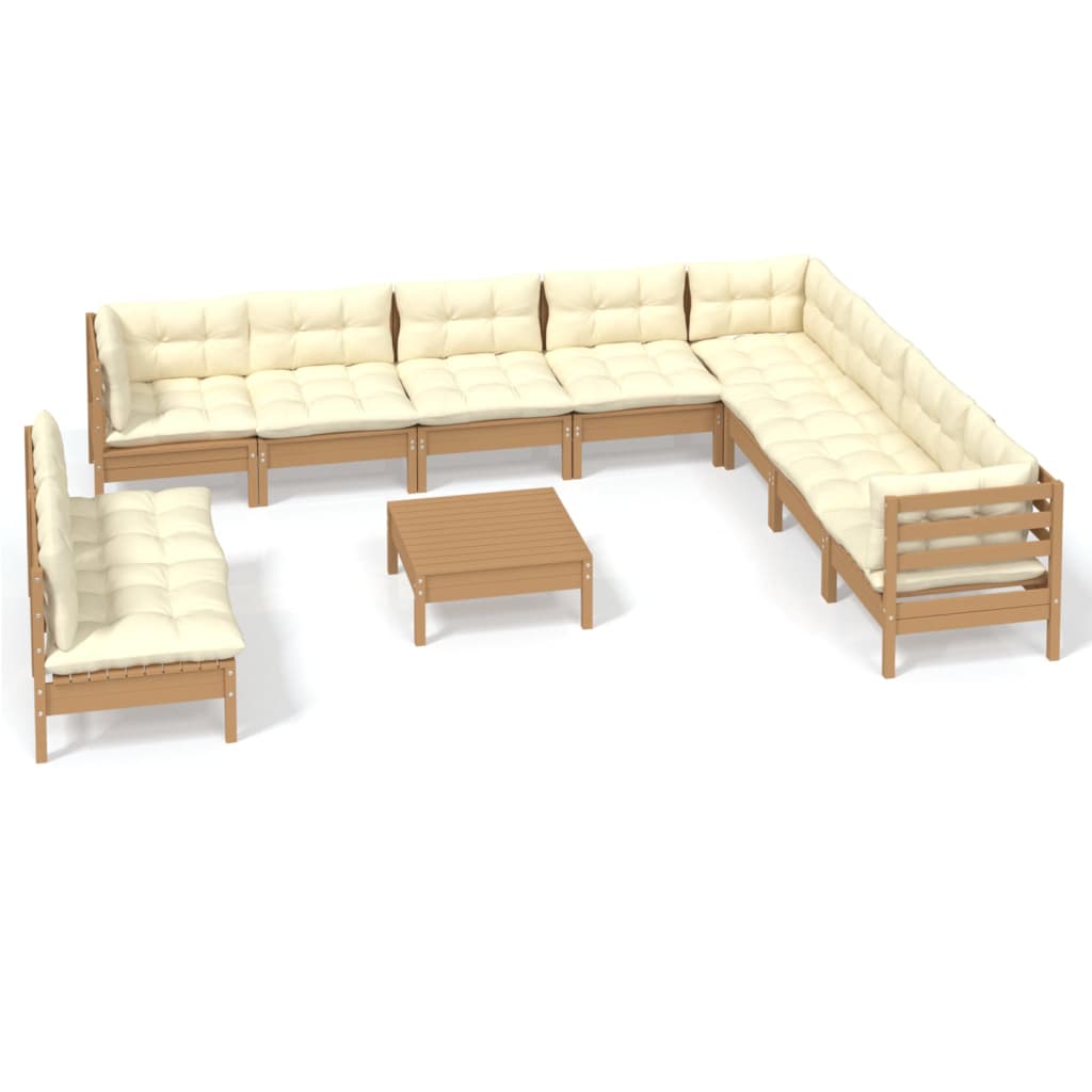 vidaXL Solid Pinewood Patio Lounge Set 11 Piece with Cushions Multi Colors-2