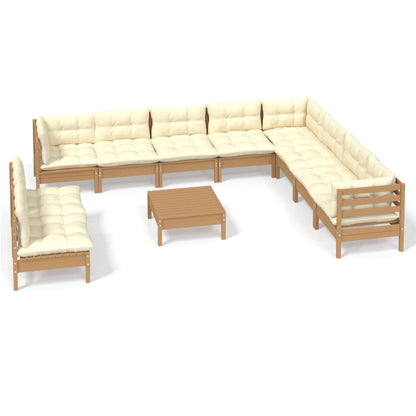 vidaXL Solid Pinewood Patio Lounge Set 11 Piece with Cushions Multi Colors-2