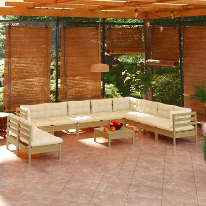 vidaXL Solid Pinewood Patio Lounge Set 11 Piece with Cushions Multi Colors-9