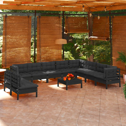 vidaXL Solid Pinewood Patio Lounge Set 11 Piece with Cushions Multi Colors-5
