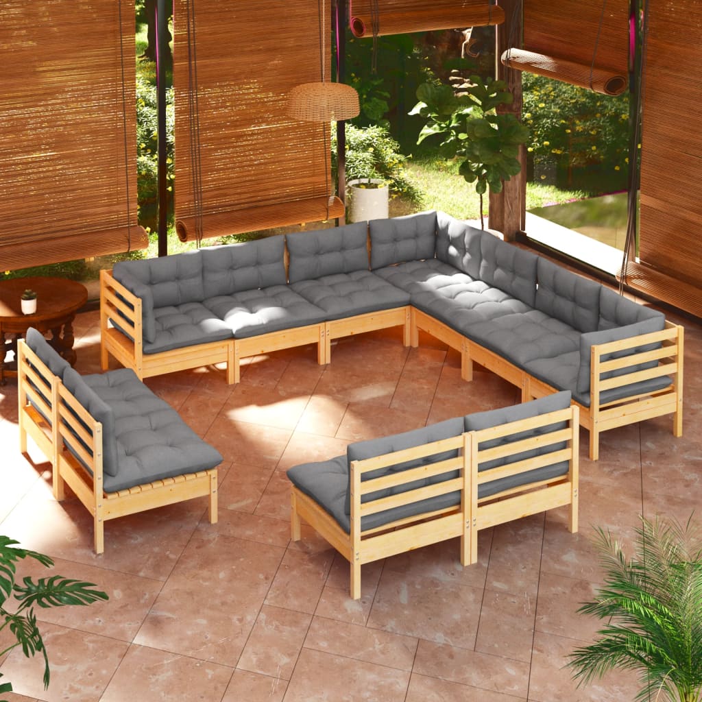 vidaXL Solid Pinewood Patio Lounge Set 11 Piece with Cushions Multi Colors-7
