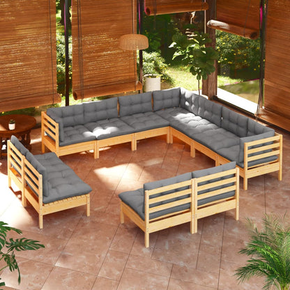 vidaXL Solid Pinewood Patio Lounge Set 11 Piece with Cushions Multi Colors-7