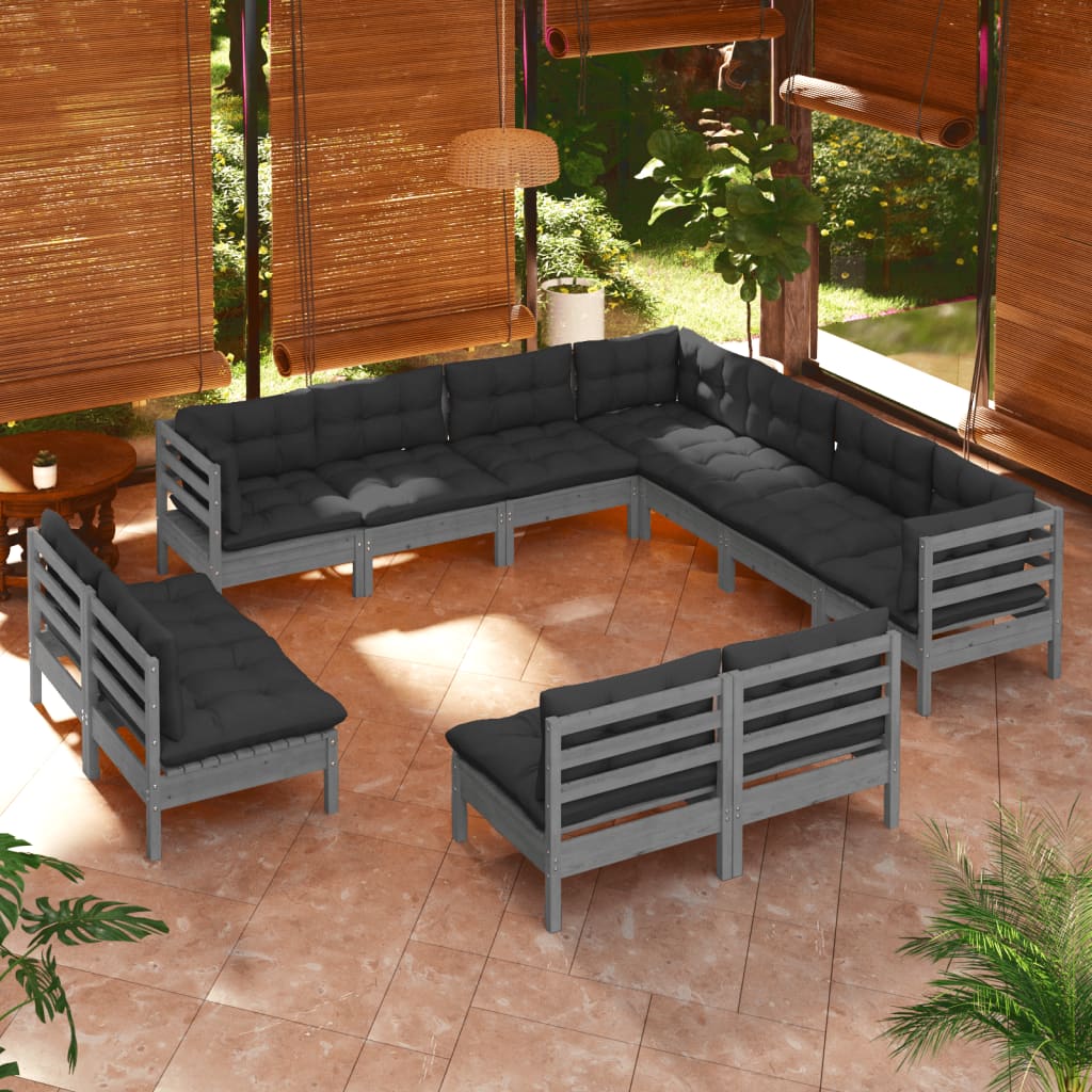 vidaXL Solid Pinewood Patio Lounge Set 11 Piece with Cushions Multi Colors-8