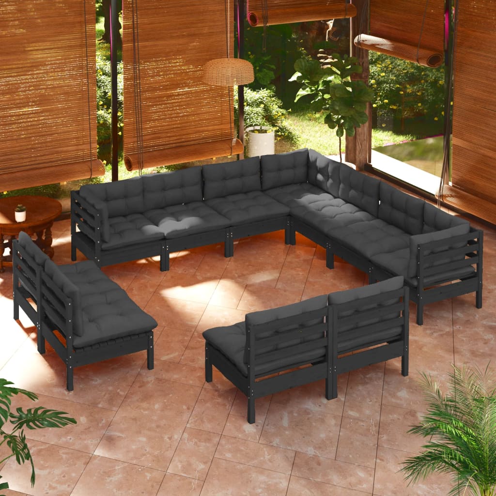 vidaXL Solid Pinewood Patio Lounge Set 11 Piece with Cushions Multi Colors-5