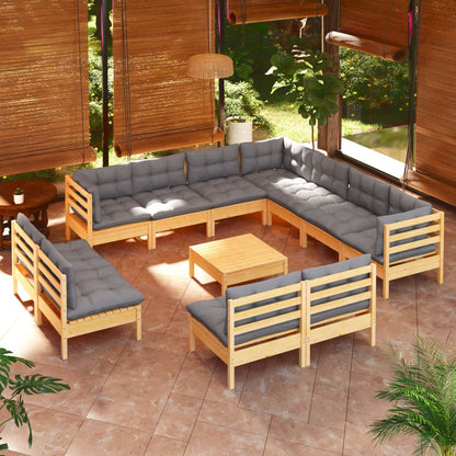vidaXL 12 Piece Patio Lounge Set with Cushions Black Solid Pinewood-7