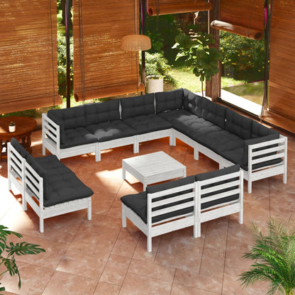 vidaXL 12 Piece Patio Lounge Set with Cushions Black Solid Pinewood-2