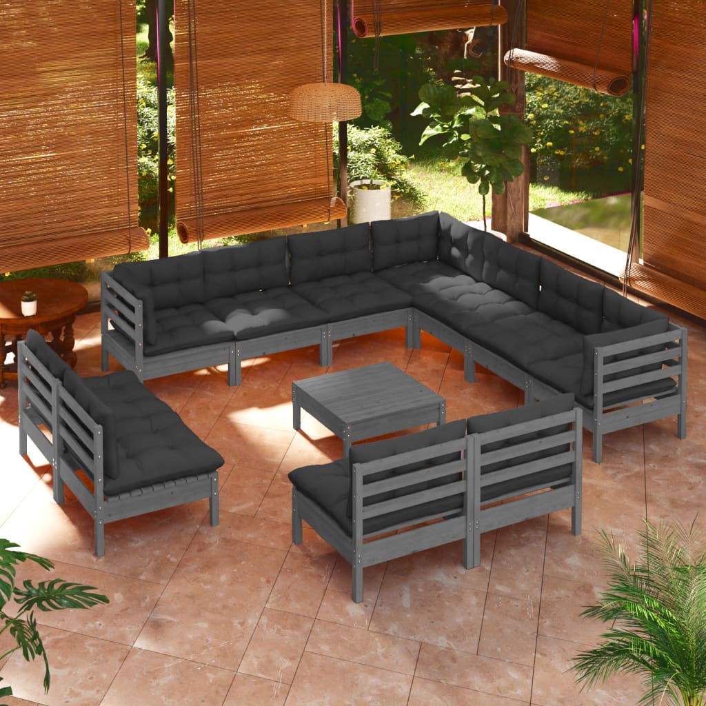 vidaXL 12 Piece Patio Lounge Set with Cushions Black Solid Pinewood-8