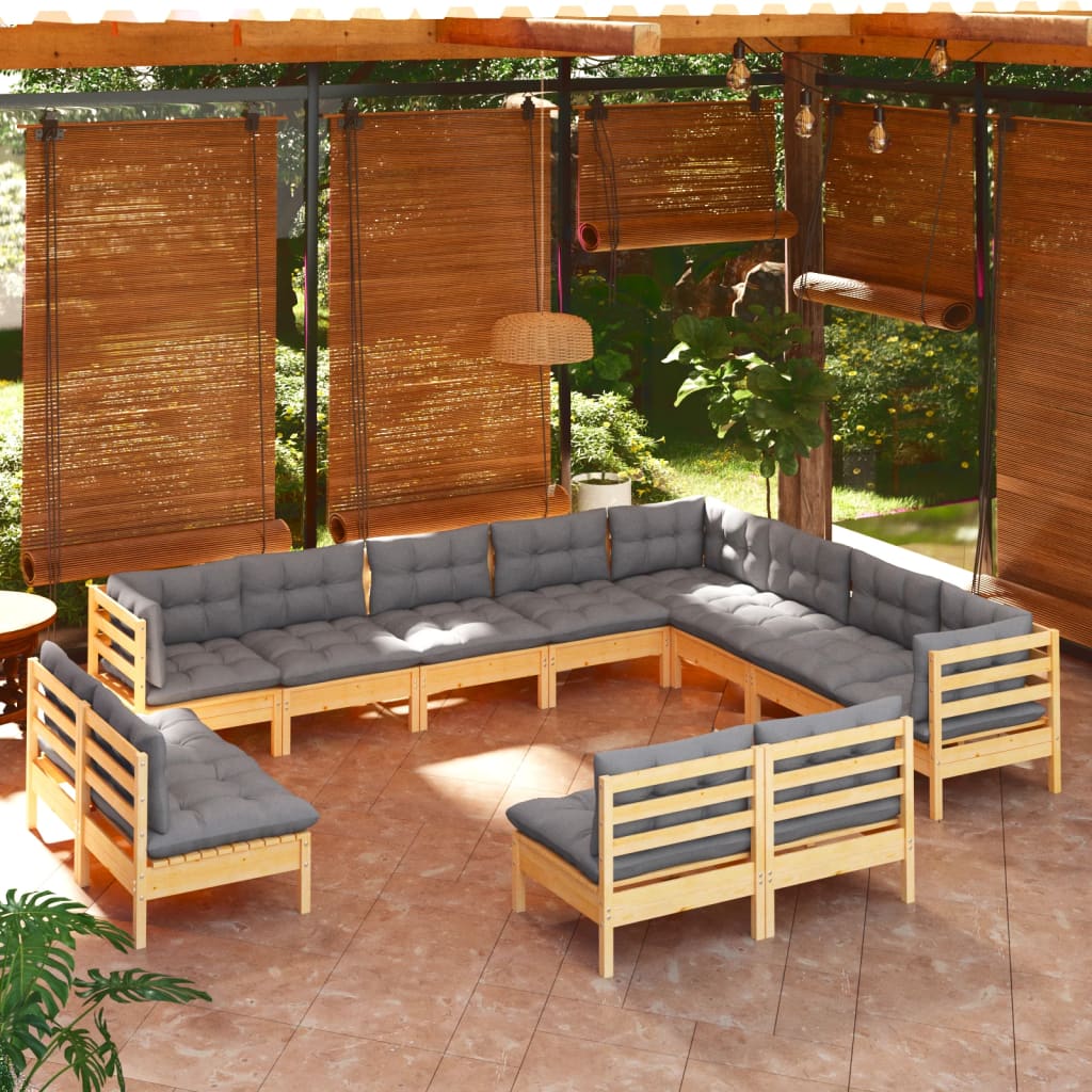 vidaXL Solid Pinewood Patio Lounge Set 12 Piece with Cushions Multi Colors-6