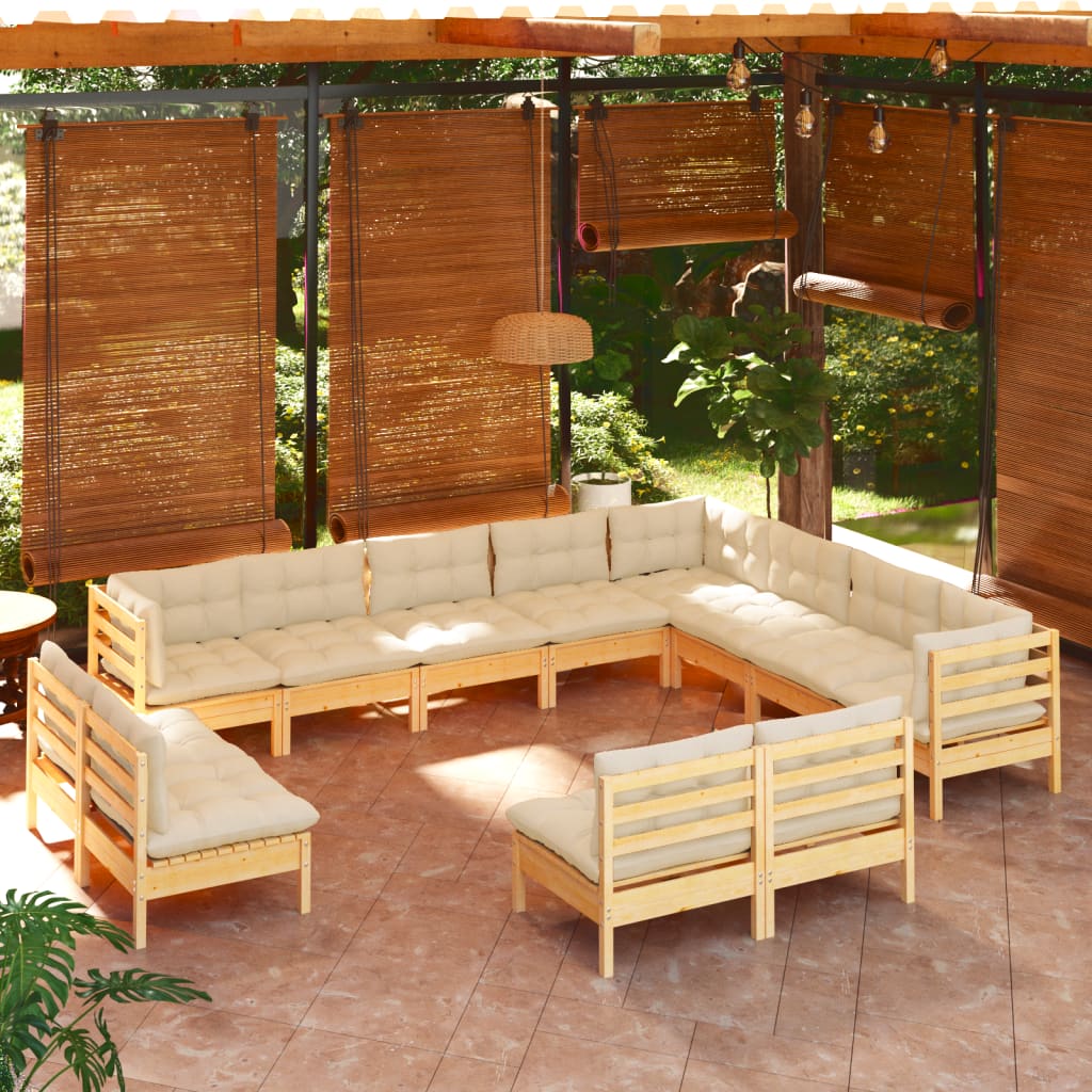 vidaXL Solid Pinewood Patio Lounge Set 12 Piece with Cushions Multi Colors-5