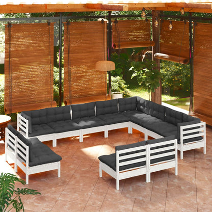 vidaXL Solid Pinewood Patio Lounge Set 12 Piece with Cushions Multi Colors-9