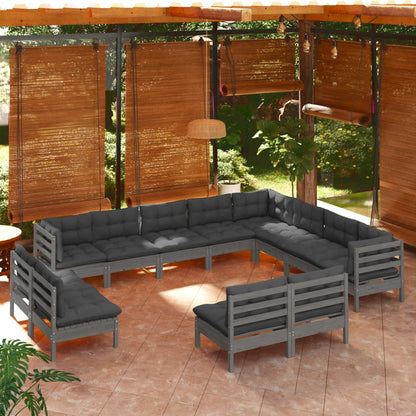 vidaXL Solid Pinewood Patio Lounge Set 12 Piece with Cushions Multi Colors-7