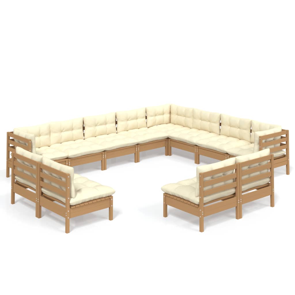 vidaXL Solid Pinewood Patio Lounge Set 12 Piece with Cushions Multi Colors-1