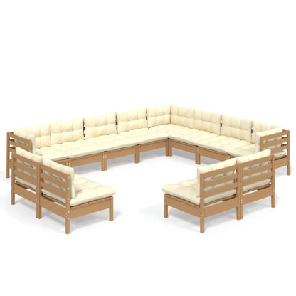 vidaXL Solid Pinewood Patio Lounge Set 12 Piece with Cushions Multi Colors-1