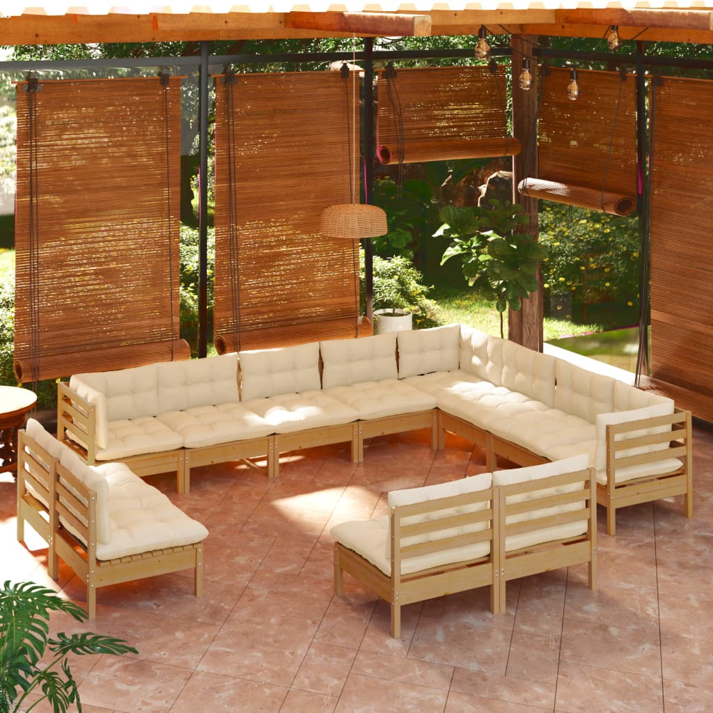vidaXL Solid Pinewood Patio Lounge Set 12 Piece with Cushions Multi Colors-8
