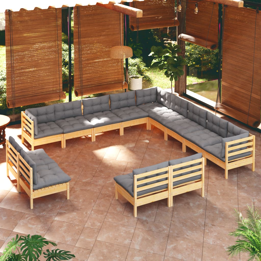 vidaXL Solid Pinewood Patio Lounge Set 13 Piece with Cushions Multi Colors-7