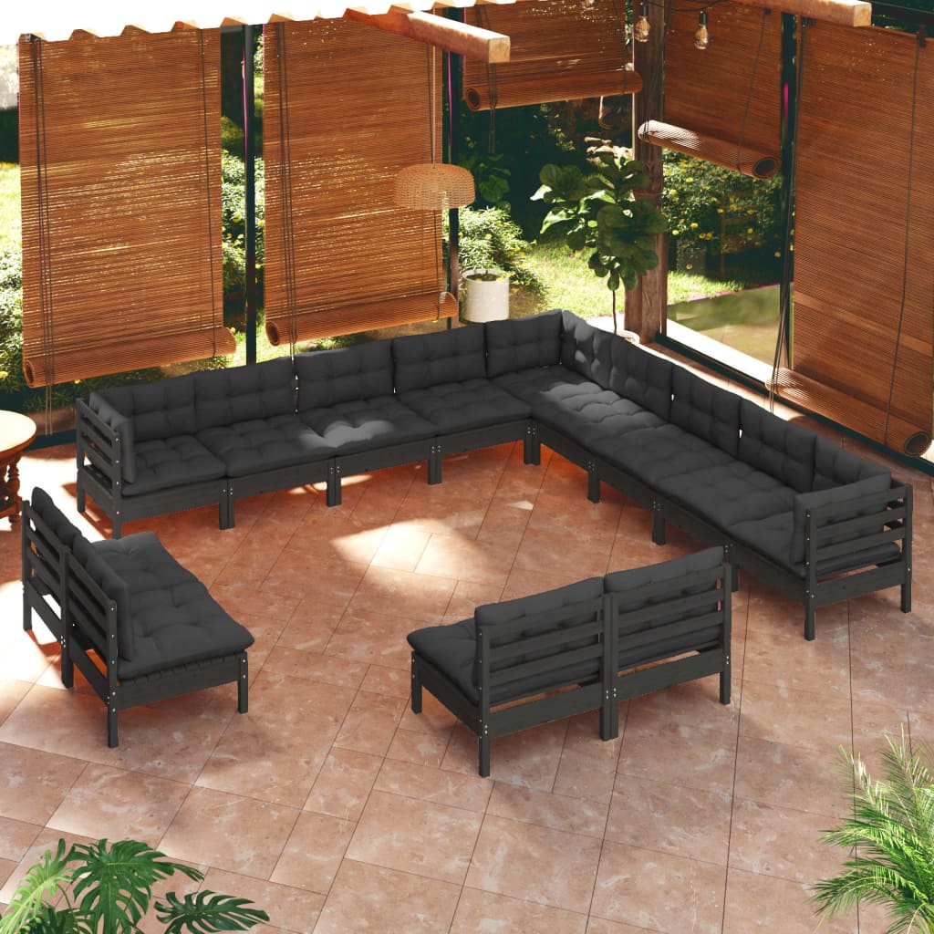 vidaXL Solid Pinewood Patio Lounge Set 13 Piece with Cushions Multi Colors-5