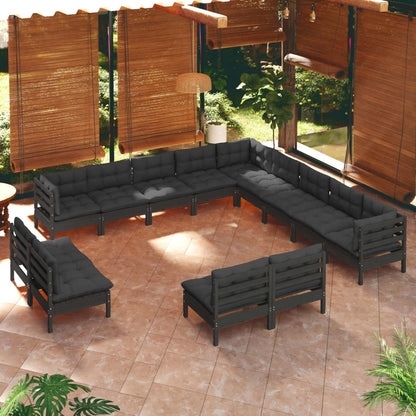 vidaXL Solid Pinewood Patio Lounge Set 13 Piece with Cushions Multi Colors-5
