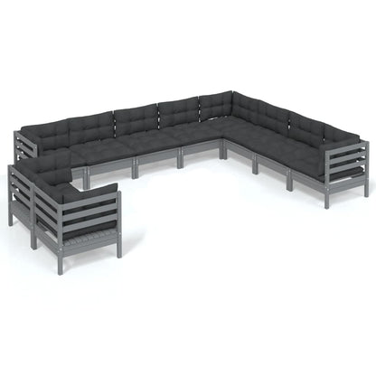 vidaXL Solid Pinewood Patio Lounge Set 10 Piece with Cushions Multi Colors-2