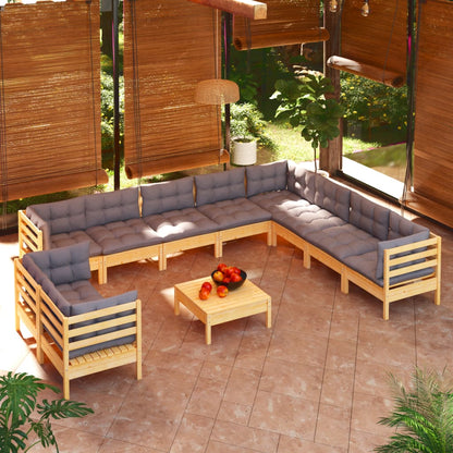 vidaXL Solid Pinewood Patio Lounge Set 11 Piece with Cushions Multi Colors-6