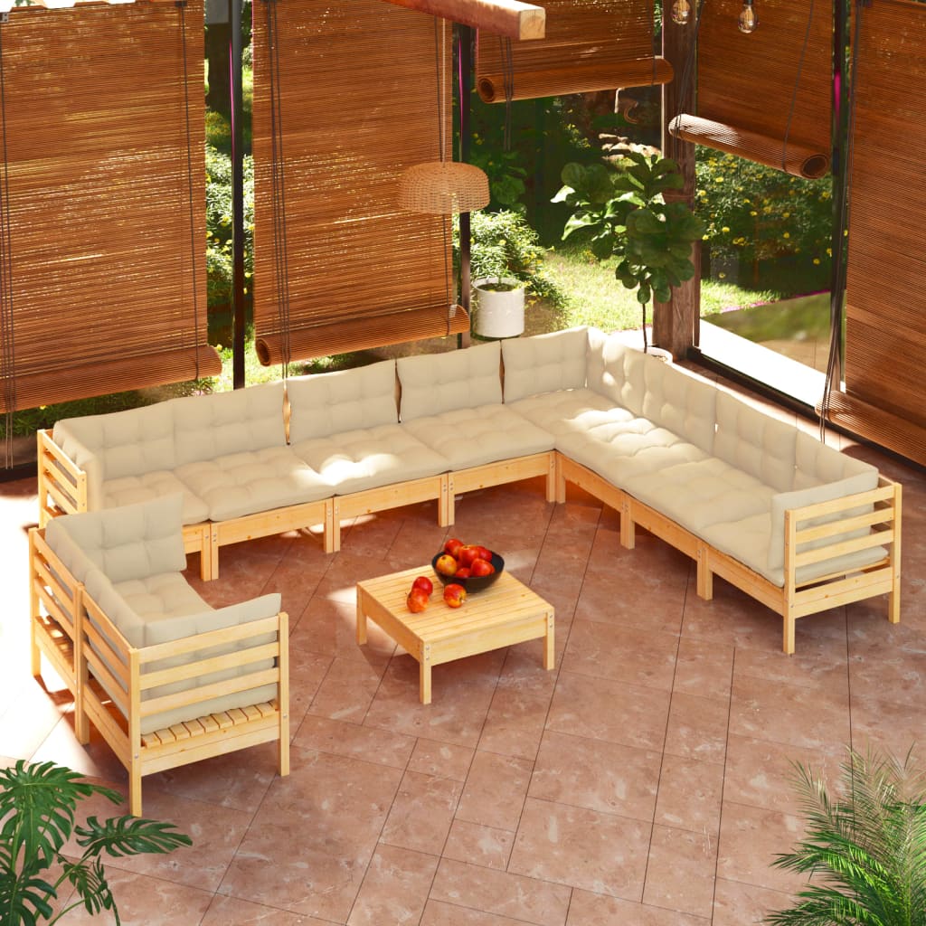 vidaXL Solid Pinewood Patio Lounge Set 11 Piece with Cushions Multi Colors-3