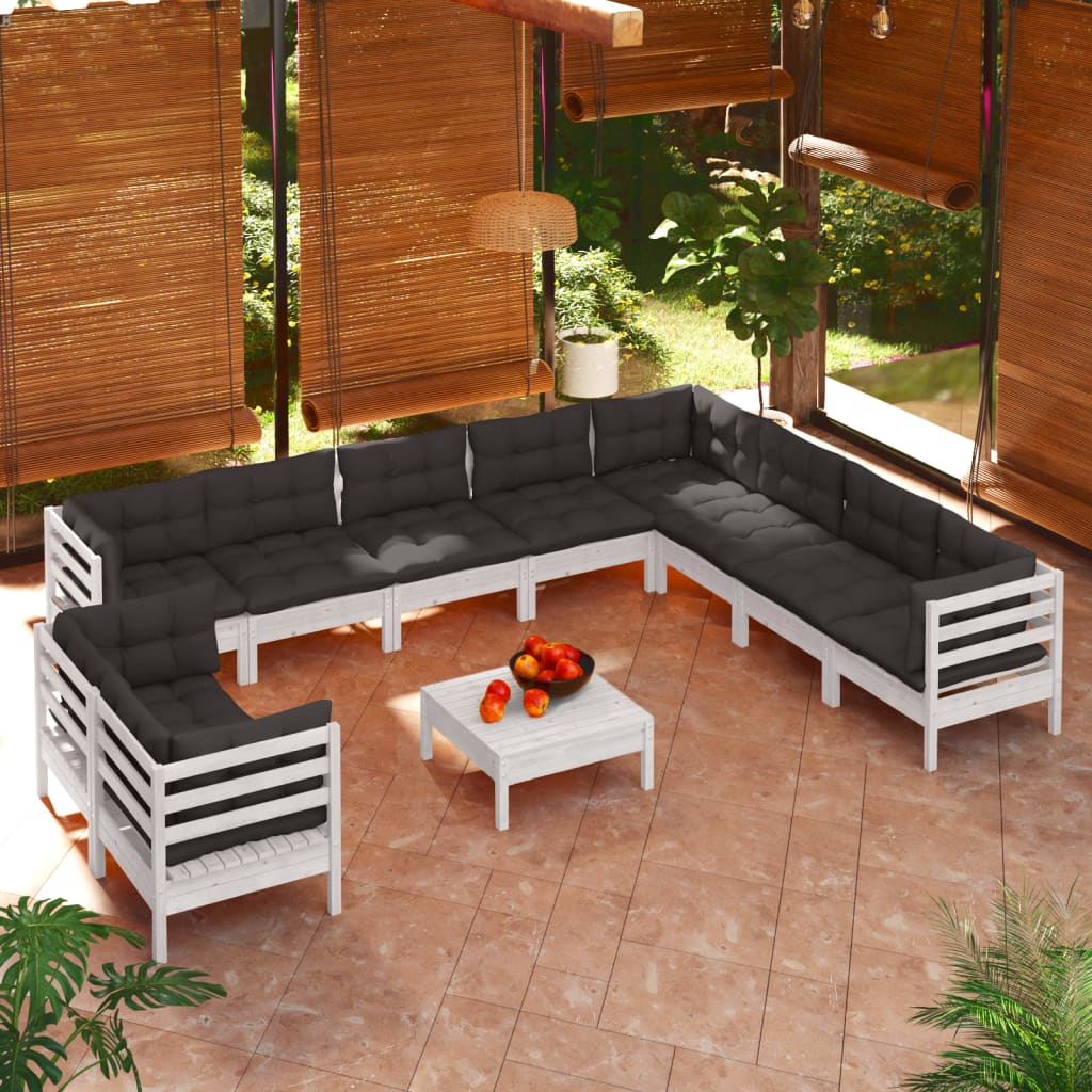 vidaXL Solid Pinewood Patio Lounge Set 11 Piece with Cushions Multi Colors-9