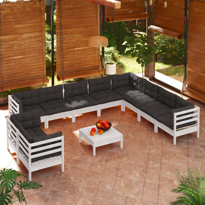 vidaXL Solid Pinewood Patio Lounge Set 11 Piece with Cushions Multi Colors-9