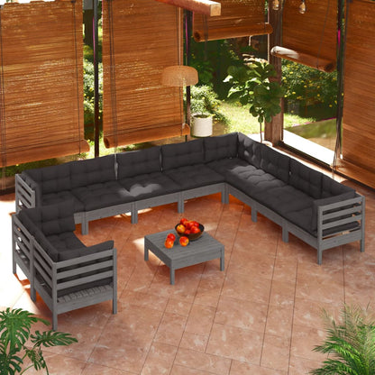 vidaXL Solid Pinewood Patio Lounge Set 11 Piece with Cushions Multi Colors-7