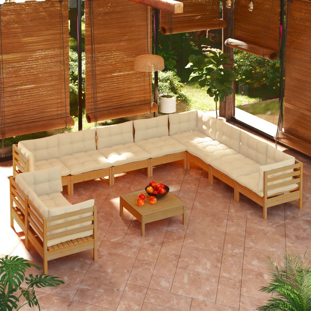 vidaXL Solid Pinewood Patio Lounge Set 11 Piece with Cushions Multi Colors-8
